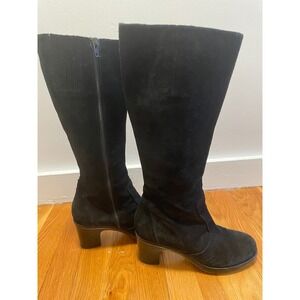 Dansko Black Suede Tall Boots Block Heel‎ Side Zip Womens Size 37